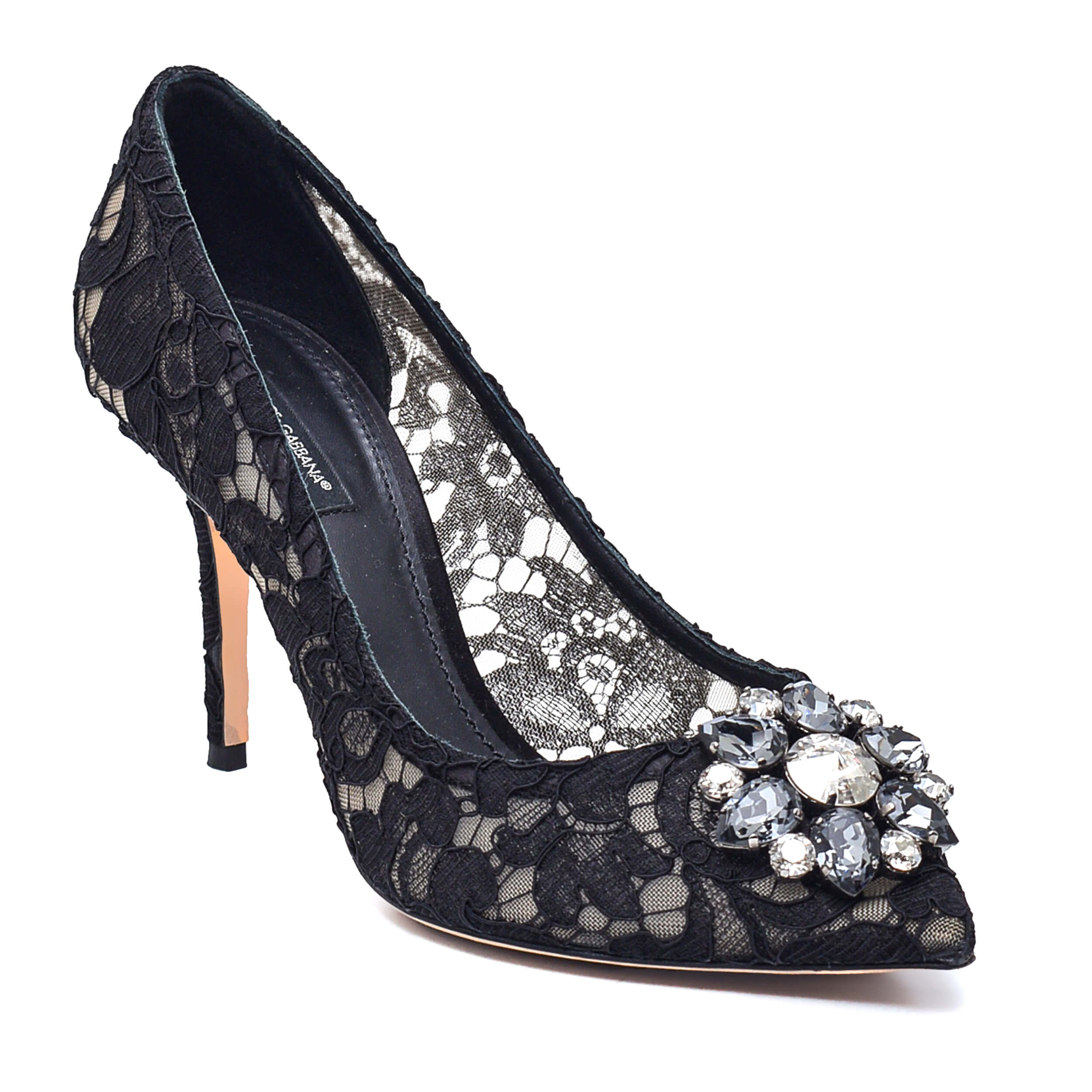 Dolce&Gabbana - Black Floral Lace&Crystal Pumps / 39
